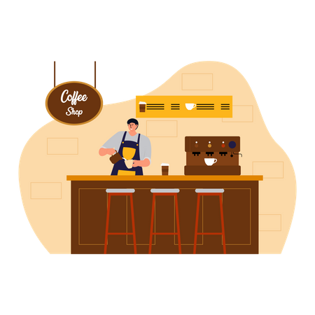 Male barista making coffee Illustration