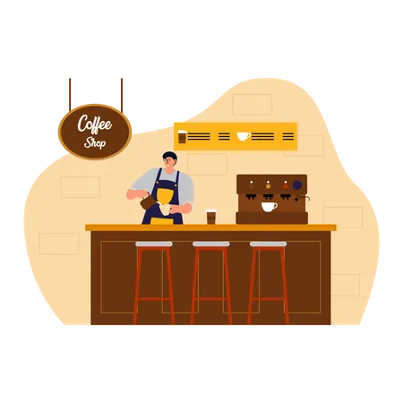 Male barista making coffee  Illustration