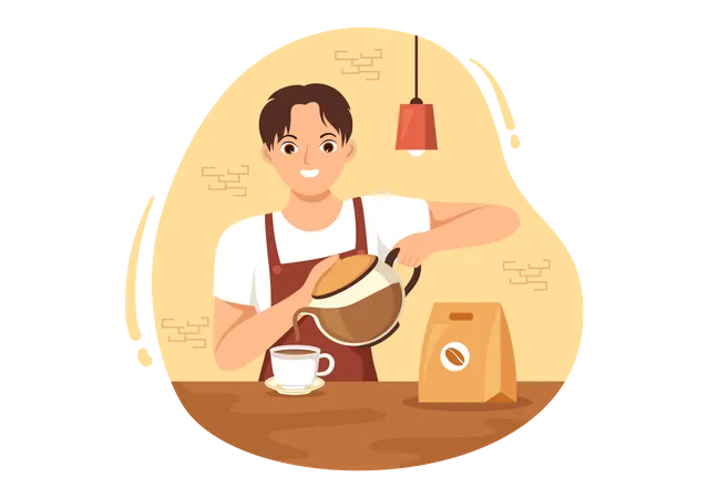 Male Barista Making Coffee  Illustration