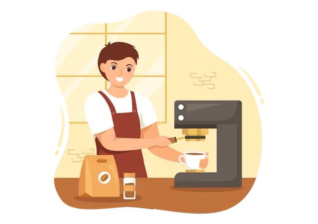 Male Barista Making Coffee  Illustration