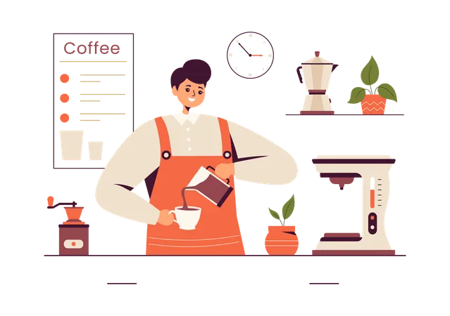 Male Barista Making Coffee  Illustration