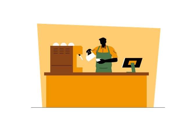 Male Barista Making Coffee  Illustration
