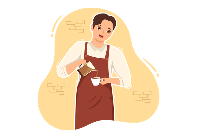 Male Barista Making Coffee  Illustration