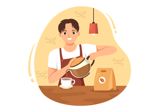 Male Barista Making Coffee  Illustration