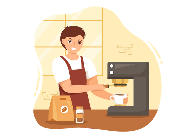 Male Barista Making Coffee  Illustration