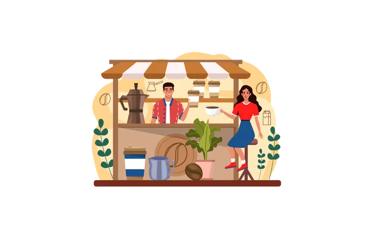 Barista Web Banner Or Landing Page Bartender Making A Cup Of Hot Coffee Coffeehouse Worker Making Energetic Tasty Beverage With Milk Flat Vector Illustration 일러스트레이션