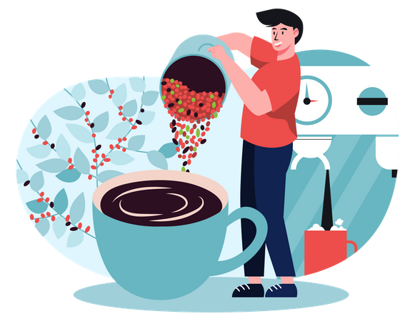 Male Barista preparing espresso for customers  Illustration