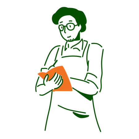 Male barista reading menu  Illustration