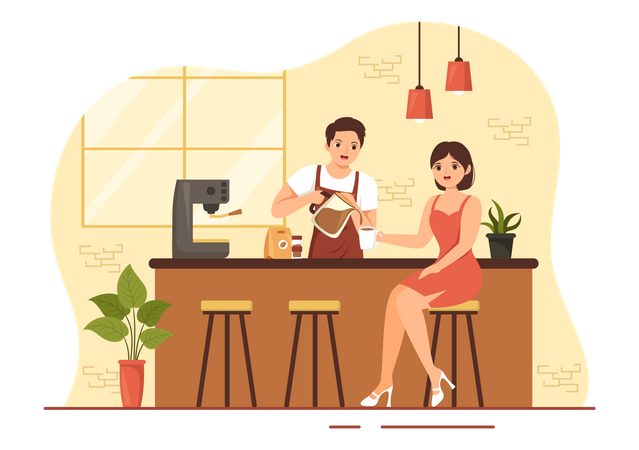 Male Barista serving Coffee  Illustration