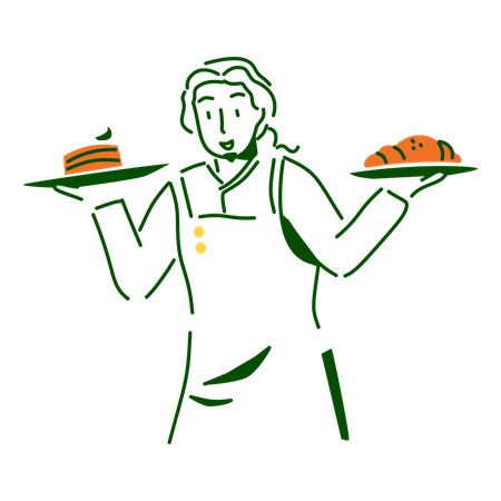 Male barista serving pastries  Illustration