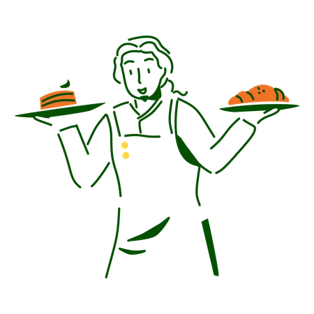 Male barista serving pastries  Illustration