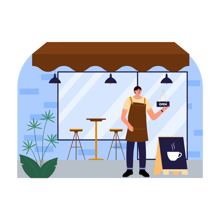 Male barista waiting for customer  Illustration