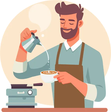 Male barta  brewing fragrant coffee  Illustration