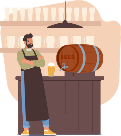 Male Bartender Curating Craft Beer Selections  Illustration