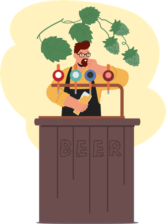 Male Bartender Pour Beer Using Tap System  Illustration