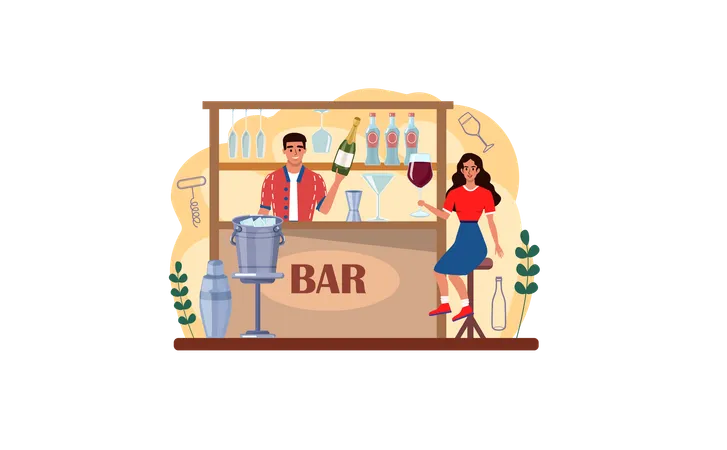 Bartender Web Banner Or Landing Page Barman Preparing Alcoholic Drinks With Shaker At Bar Barkeeper Standing At Bar Counter Mixing Cocktails Isolated Flat Vector Illustration Illustration