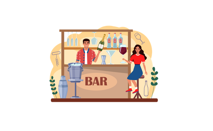 Male Bartender preparing alcoholic  Illustration