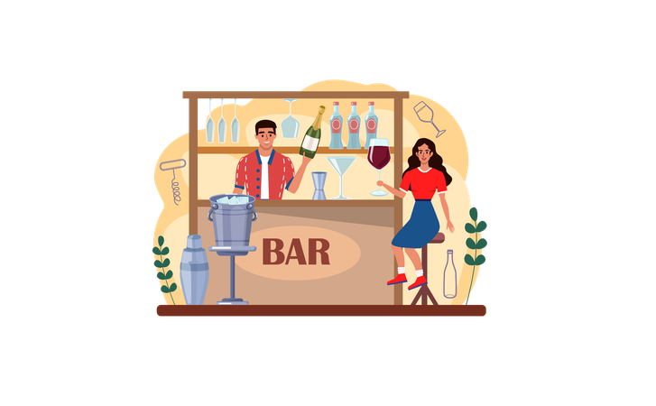 Male Bartender preparing alcoholic  Illustration