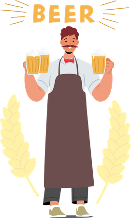 Male Bartender Serving Beer  Illustration