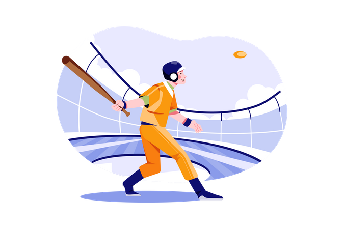 Male baseball player hit ball using bat  Illustration