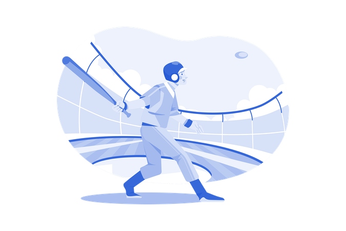 Male baseball player hit ball using bat  Illustration