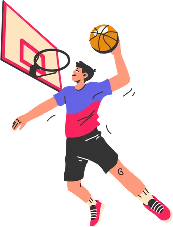Male basketball player doing basketball goal  Illustration