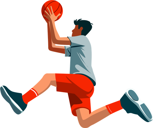 Male basketball player shooting a basketball into a hoop  Illustration
