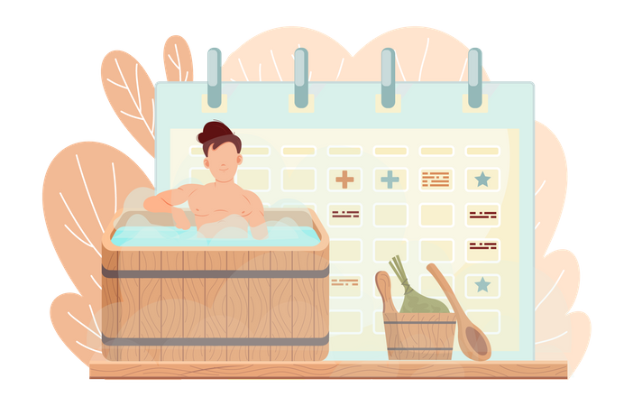 Male bathes in boiling water  Illustration