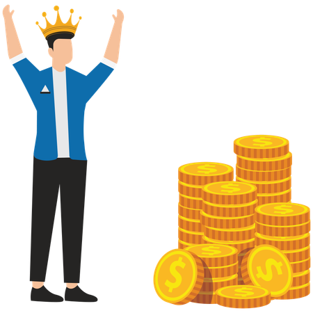 Male best employee success with gold stacks  Illustration