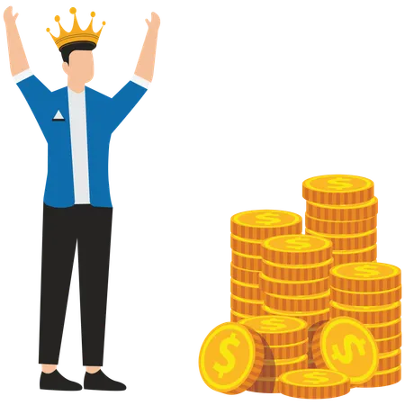 Male best employee success with gold stacks  Illustration