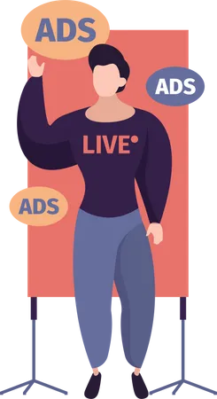 Male blogger broadcasting live ads  Illustration