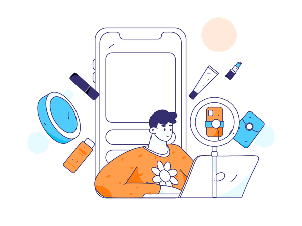 Male blogger creating mobile video  Illustration