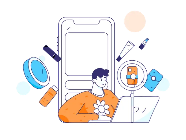 Male blogger creating mobile video  Illustration