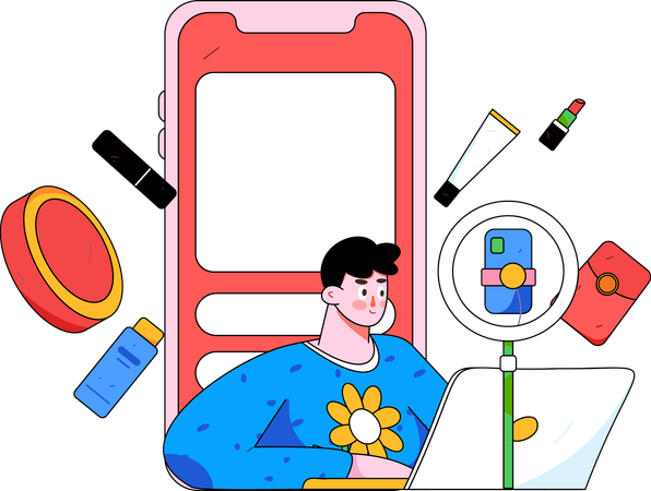 Male blogger creating mobile video  Illustration