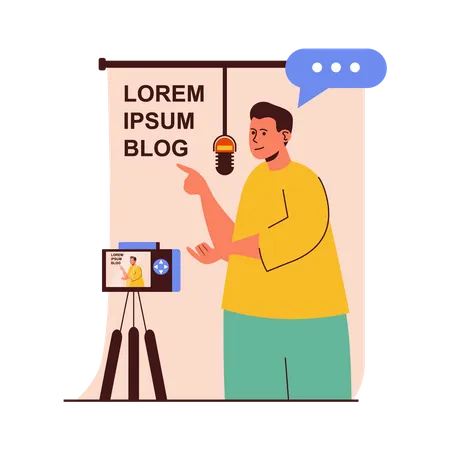 Male blogger recording video  Illustration