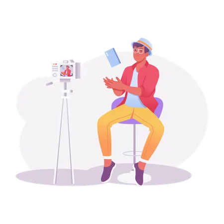 Male Blogger Recording Video  Illustration