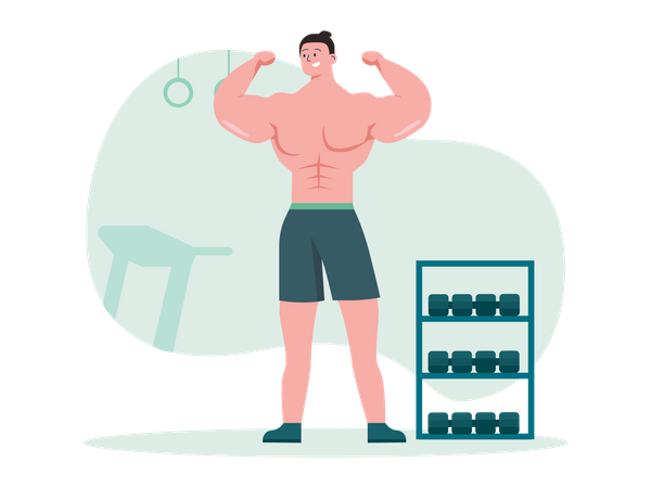 Male bodybuilder at gym Illustration