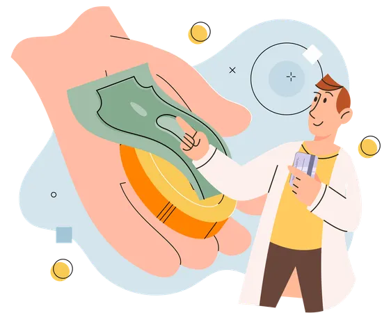 Male borrower received money loan for business development  Illustration