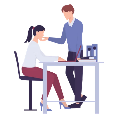 Sexual Harassment In Workplace Assault And Abuse Behavior Male Boss Or Coworker Groping Female Office Worker At Work Man Touching Woman At Inappropriate Way Vector Illustration Illustration