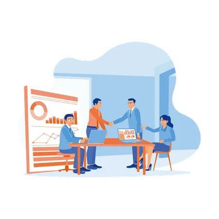 Male Boss Leading Meeting With Another Work Team In Meeting Room  Illustration