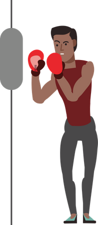 Male boxer hitting punch bag  Illustration