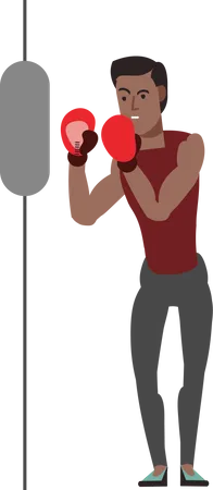 Male boxer hitting punch bag  Illustration