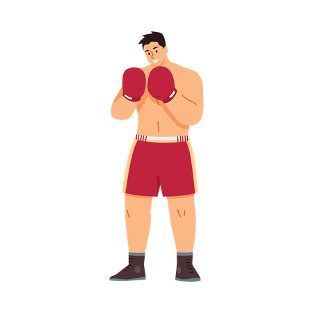 Male boxer in red shorts and gloves in a wrestling stance  Illustration