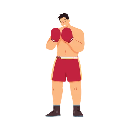 Male boxer in red shorts and gloves in a wrestling stance  Illustration