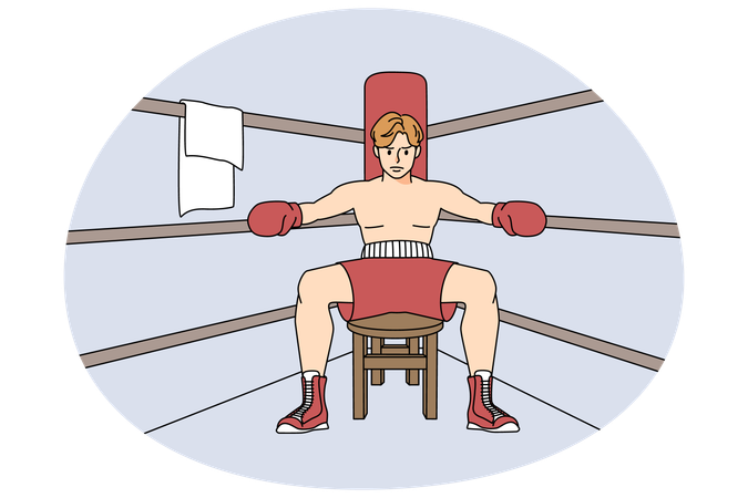 Male boxer sit in ring preparing for match  Illustration