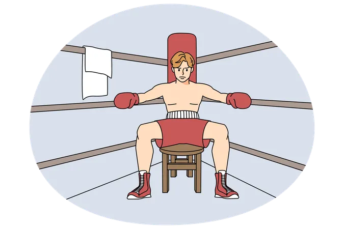 Male boxer sit in ring preparing for match  Illustration