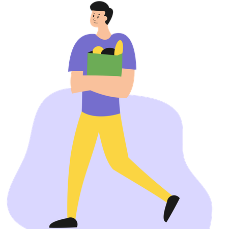 Male Bring Grocery Bag  Illustration