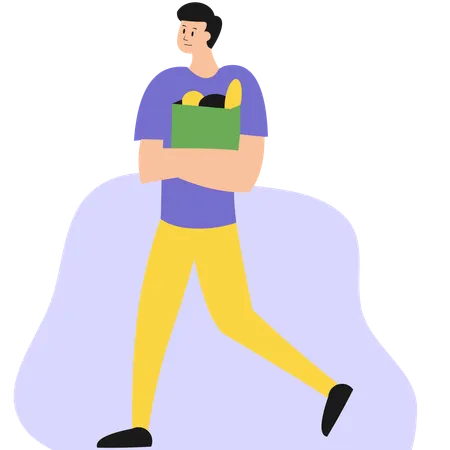 Male Bring Grocery Bag  Illustration