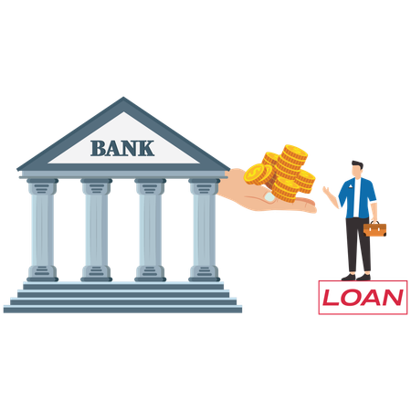 Male business owner receives capital loan from the bank  Illustration