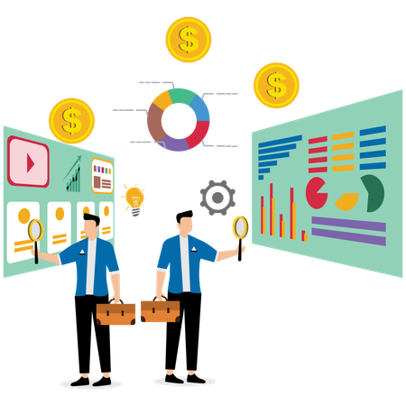 Male Business team doing data analysis  Illustration